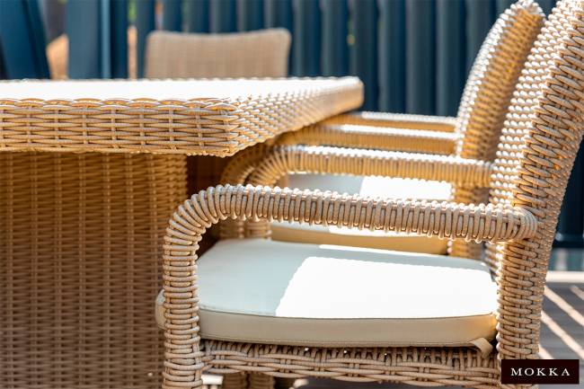 MOKKA БЕЛЛА / BELLA стол прямоугольный с деревянной столешницей, соломенный