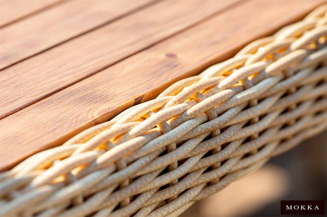 MOKKA БЕЛЛА / BELLA стол прямоугольный с деревянной столешницей, соломенный