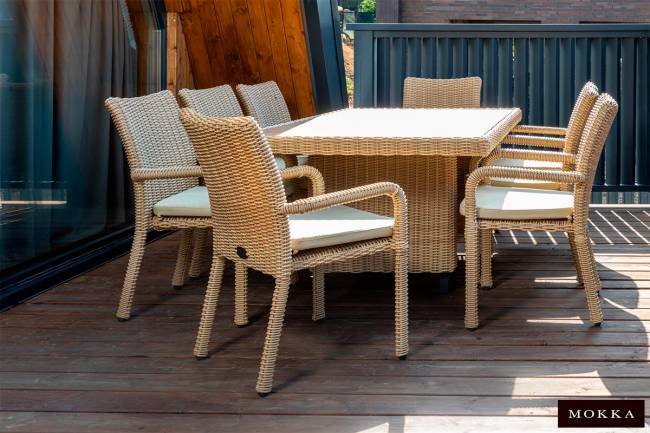 MOKKA БЕЛЛА / BELLA стол прямоугольный с деревянной столешницей, соломенный