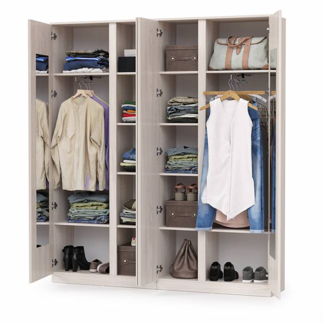 Два Шкафа комбинированных для одежды с зеркалами внутри на створке Ника цвет ясень анкор светлый