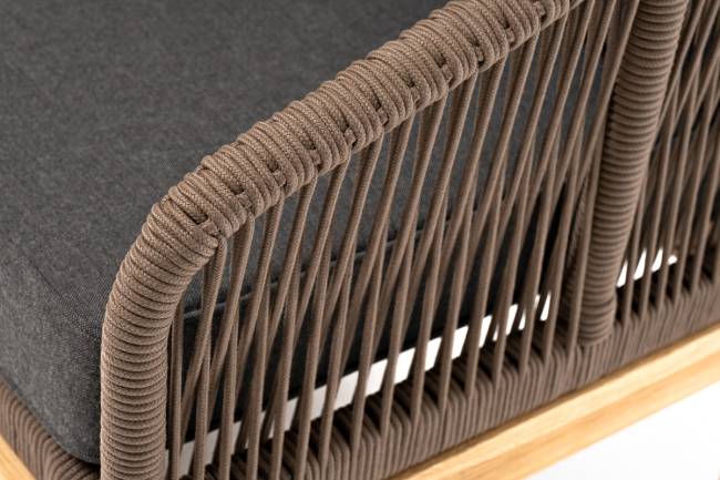 "Канны" диван 2-местный плетеный из роупа, основание дуб, роуп коричневый круглый, ткань темно-серая 027 NEW