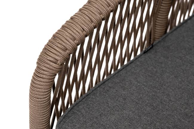 "Канны" диван 2-местный плетеный из роупа, основание дуб, роуп коричневый круглый, ткань темно-серая 027 NEW