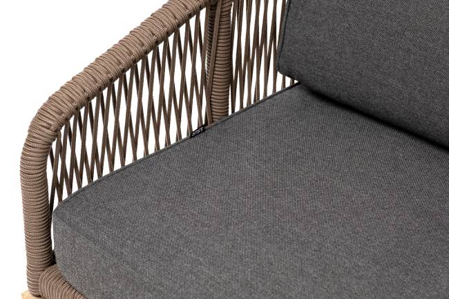 "Канны" диван 2-местный плетеный из роупа, основание дуб, роуп коричневый круглый, ткань темно-серая 027 NEW