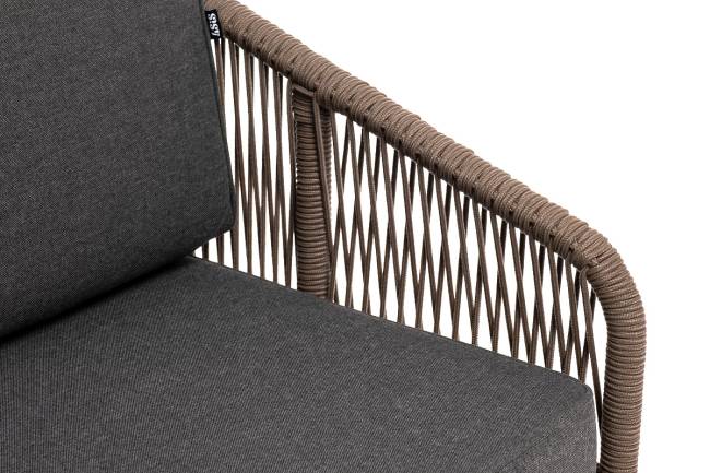 "Канны" диван 2-местный плетеный из роупа, основание дуб, роуп коричневый круглый, ткань темно-серая 027 NEW