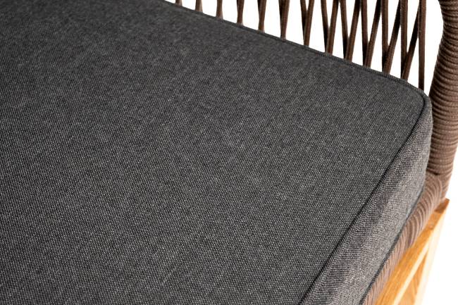 "Канны" диван 2-местный плетеный из роупа, основание дуб, роуп коричневый круглый, ткань темно-серая 027 NEW