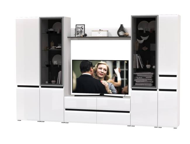 Гостиная Сидней № 58 цвет белый/чёрный/МДФ белый глянец