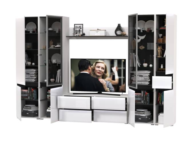 Гостиная Сидней № 58 цвет белый/чёрный/МДФ белый глянец