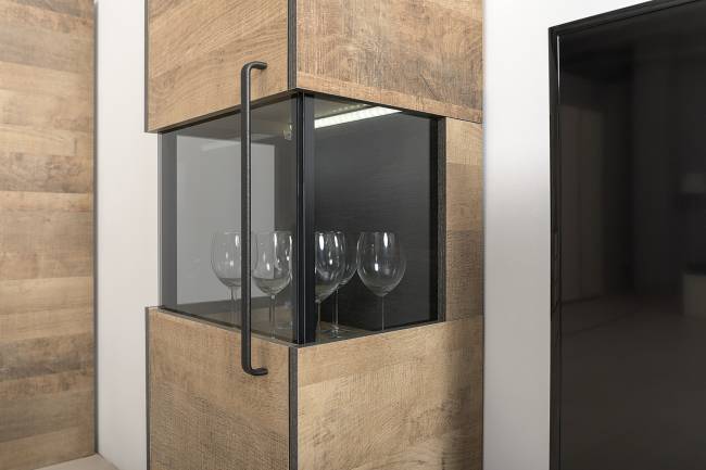 Два шкафа-пенала с подсветкой и тумба под ТВ Трувор № 18 цвет дуб гранж песочный/интра