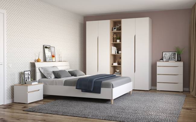 Двуспальная кровать Муссон с ортопедическим основанием цвет белый/дуб эндгрейн элегантный Двуспальная кровать Муссон с ортопедическим основанием цвет белый/дуб эндгрейн элегантный