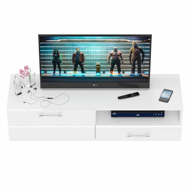 Тумба под ТВ Ларго 1,4 цвет белый/белый глянец