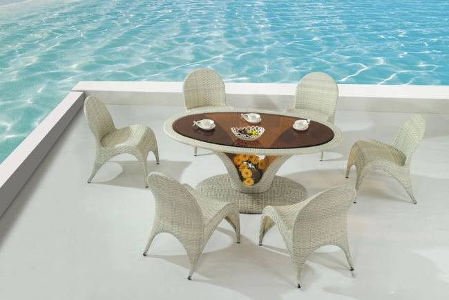 Комплект обеденный "Вельс", из натурального ротанга, 1+6, белый