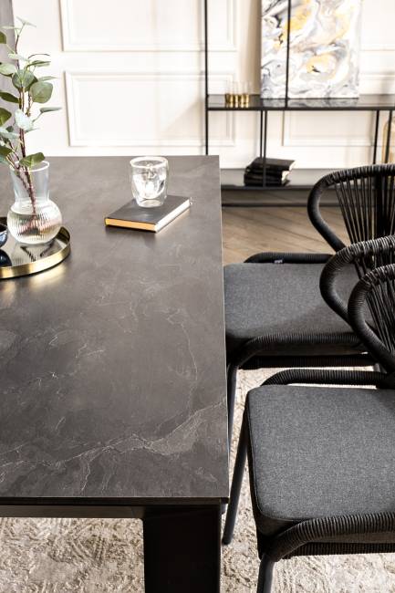 "Венето" обеденная группа на 4 персоны со стульями "Милан", каркас темно-серый, роуп темно-серый