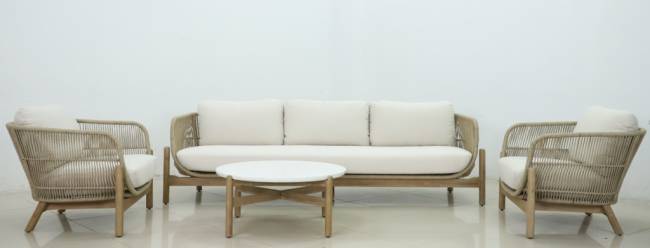 Комплект деревянной плетеной мебели Talara бежевый, лен