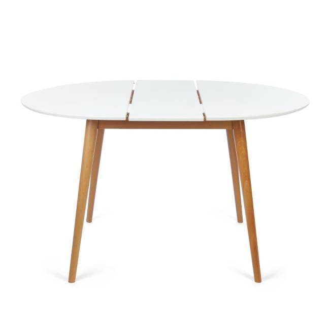 Стол круглый раскладной обеденный Боско/Вosco МДФ/бук, 100х75х100+30см, белый/натуральный бук Белый+Натуральный ( Бук) основание бук, столешница мдф