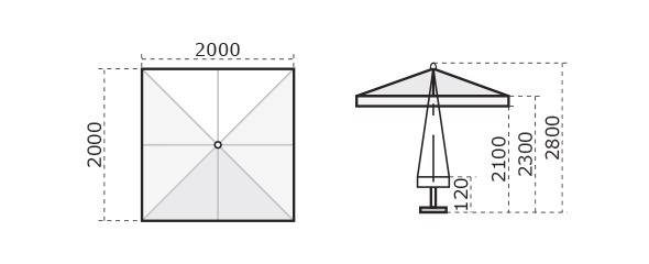 Зонт профессиональный 2х2 м Palladio Standard натуральный, слоновая кость 2000х2000 мм