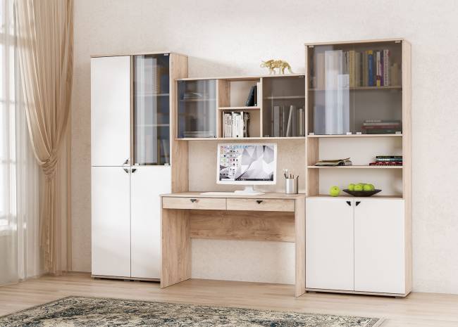 Шкаф Бостон 13.155 цвет дуб эндгрейн элегантный/фасады МДФ милк рикамо софт