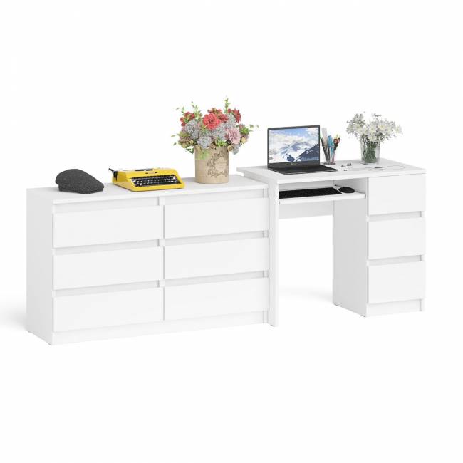 Комод Мори МК-1200 6 ящиков и компьютерный стол МС-6 три ящика справа цвет белый