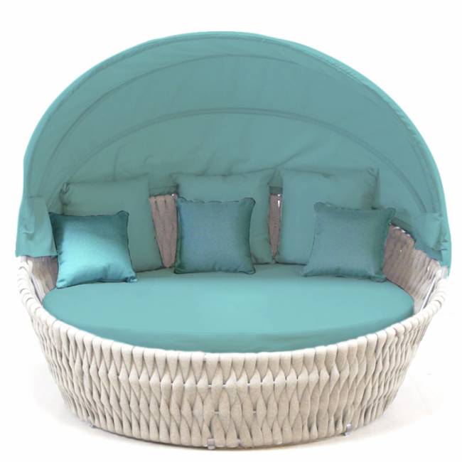 Лаунж-диван плетеный Samui бежевый, белый, бирюзовый 1700х1800х800 мм Лаунж-диван плетеный Samui бежевый, белый, бирюзовый 1700х1800х800 мм