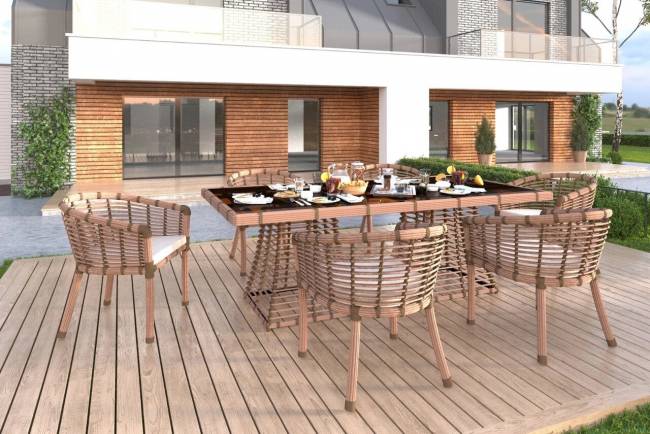 Комплект обеденный "Бамбук", из натурального ротанга, 1+6, песочный