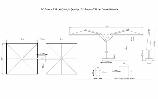 Зонт профессиональный двухкупольный 6х3 м Double Banana T бежевый 6000х3000 мм Зонт профессиональный двухкупольный 6х3 м Double Banana T бежевый 6000х3000 мм