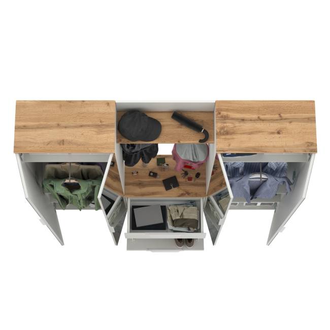 Большая прихожая Октава № 27 цвет белый шагрень/дуб крафт золотой