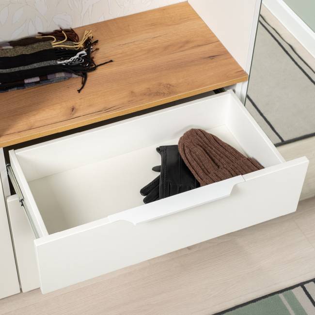 Большая прихожая Октава № 27 цвет белый шагрень/дуб крафт золотой