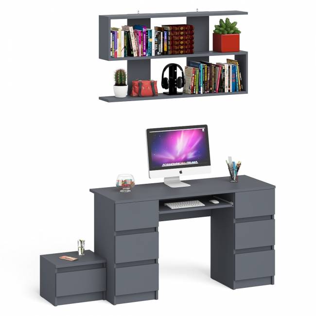 Двухтумбовый стол компьютерный Мори МС-2 с тумбочкой с ящиком и полкой на 1200 цвет графит Двухтумбовый стол компьютерный Мори МС-2 с тумбочкой с ящиком и полкой на 1200 цвет графит
