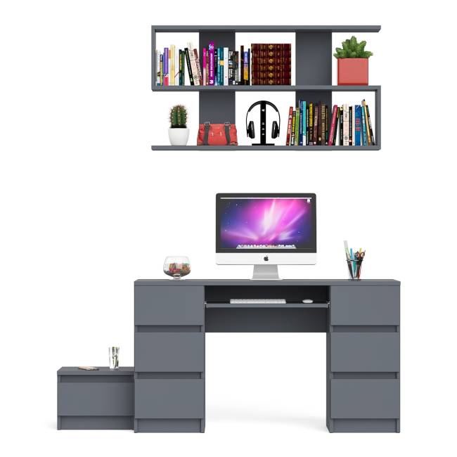 Двухтумбовый стол компьютерный Мори МС-2 с тумбочкой с ящиком и полкой на 1200 цвет графит Двухтумбовый стол компьютерный Мори МС-2 с тумбочкой с ящиком и полкой на 1200 цвет графит