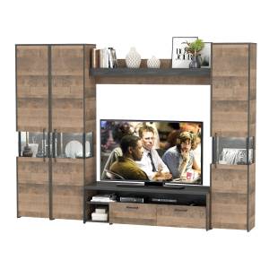 Три пенала-витрины в стиле лофт с подсветкой и тумба под ТВ Трувор цвет дуб гранж песочный/интра