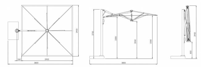 Зонт профессиональный 2.9х2.9 м Astro Timber имитация ироко, слоновая кость 2900х2900 мм