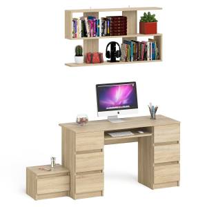 Двухтумбовый стол компьютерный Мори МС-2 с тумбочкой с ящиком и полкой на 1200 цвет дуб сонома