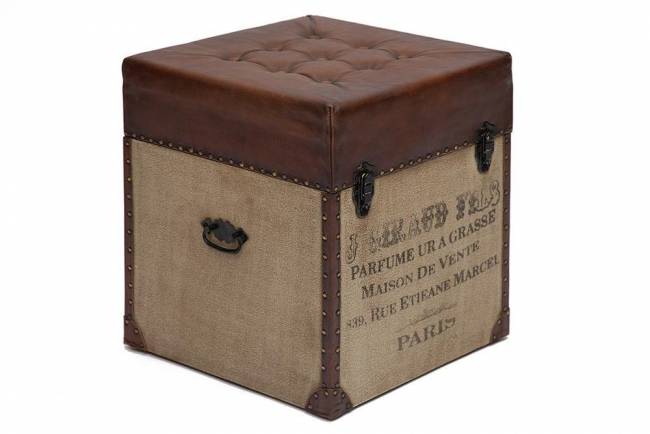 Пуф - сундук Secret de Maison Клич/Clichy (мод. M-9177) массив манго/кожа буйвола/ткань хлопок, 46х46х52см, коричневый/ткань: винтаж коричневый дерево манго/кожа буйвола/ткань хлопок