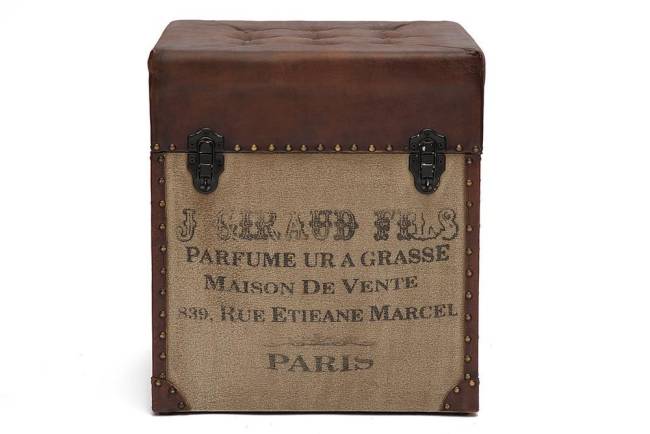 Пуф - сундук Secret de Maison Клич/Clichy (мод. M-9177) массив манго/кожа буйвола/ткань хлопок, 46х46х52см, коричневый/ткань: винтаж коричневый дерево манго/кожа буйвола/ткань хлопок