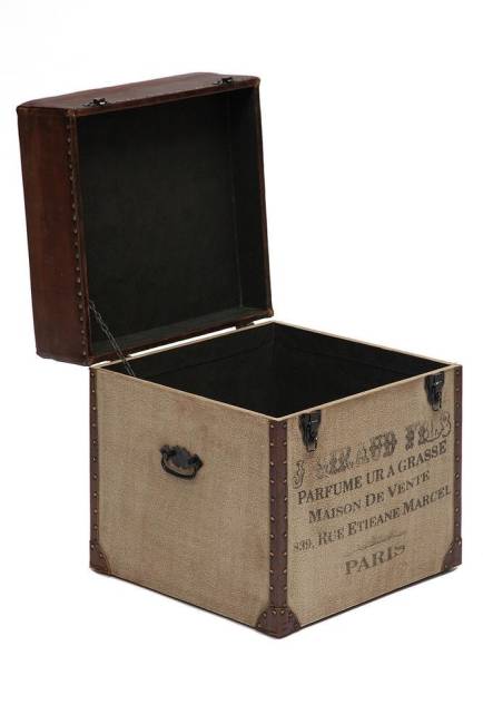 Пуф - сундук Secret de Maison Клич/Clichy (мод. M-9177) массив манго/кожа буйвола/ткань хлопок, 46х46х52см, коричневый/ткань: винтаж коричневый дерево манго/кожа буйвола/ткань хлопок