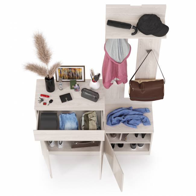 Тумба с вешалкой для верхней одежды и тумба-комод Ника цвет ясень анкор светлый