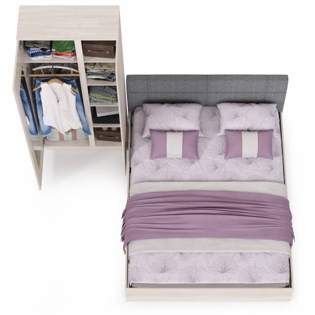 Двуспальная кровать Ника 1600 с основанием и шкаф для одежды цвет ясень анкор светлый