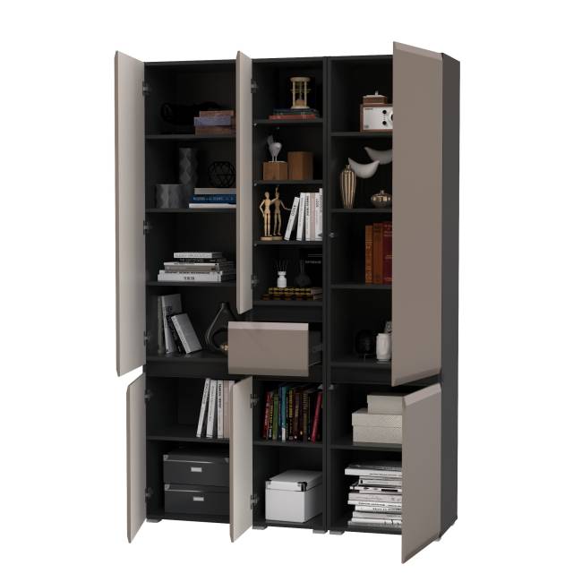 Два шкафа с дверками и шкаф-пенал с ящиком Сидней цвет антрацит/МДФ веллюто капучино