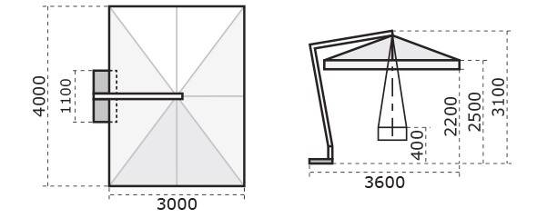 Зонт профессиональный 3х4 м Napoli Braccio антрацит, терракотовый 3000х4000 мм