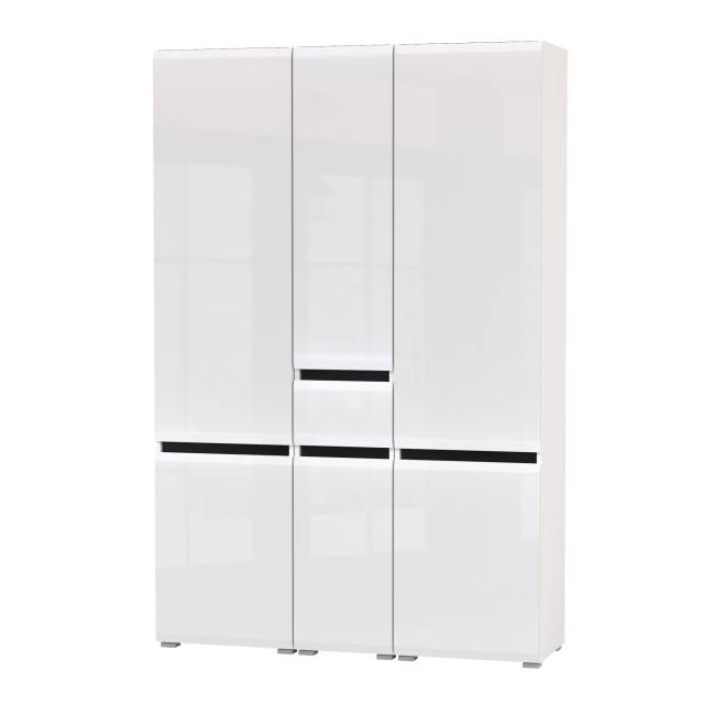 Два шкафа Сидней с дверками и один шкаф Сидней с ящиком цвет белый/чёрный/МДФ белый глянец