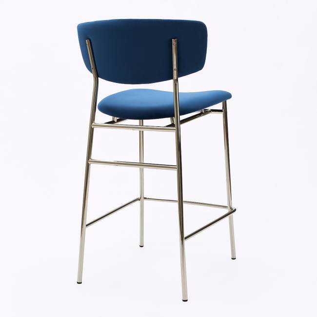 Дизайнерский полубарный стул Марко синий, основание хром