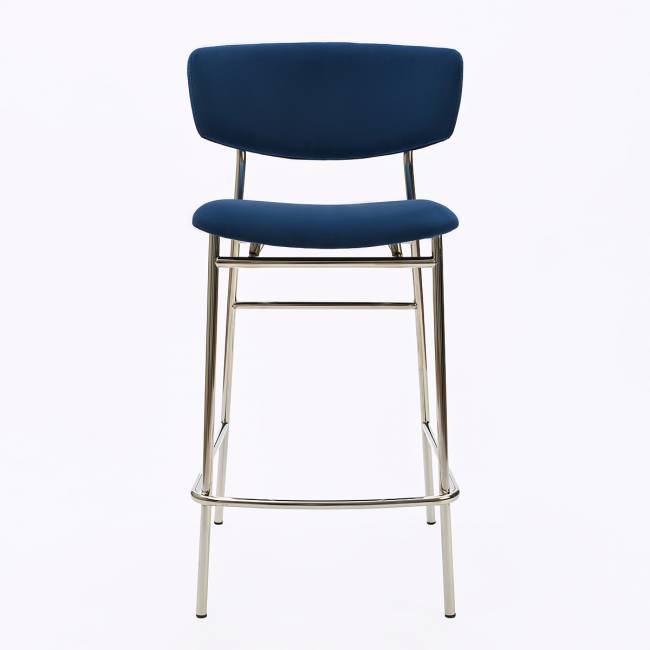 Дизайнерский полубарный стул Марко синий, основание хром