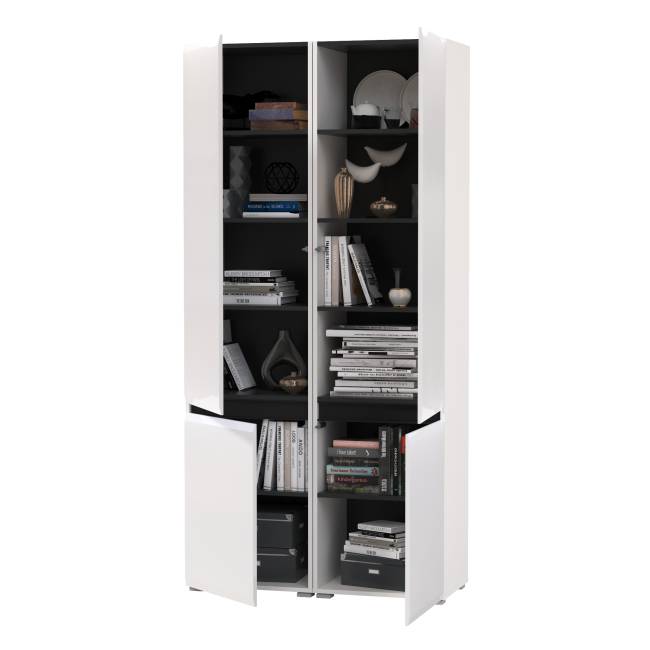 Два пенала с дверками Сидней 13.200 цвет белый/чёрный/МДФ белый глянец