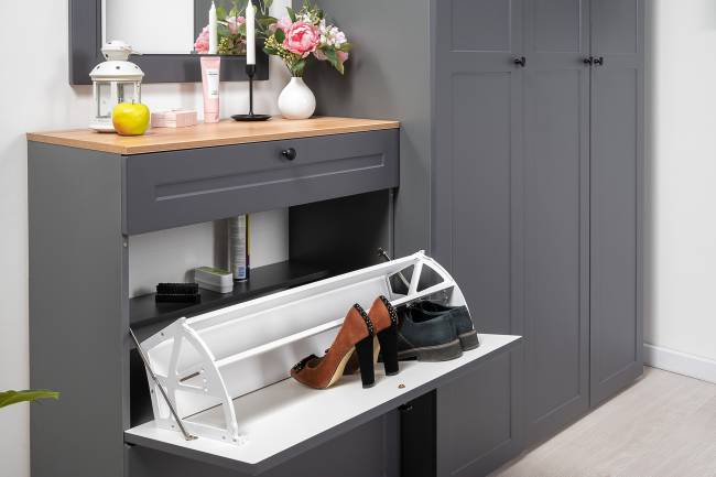 Тумба для обуви Остин 16.121 цвет серый графит/дуб крафт золотой