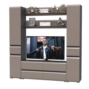 Два пенала Сидней с выдвижными ящиками и тумба для телевизора с двумя полочками цвет антрацит/МДФ веллюто капучино