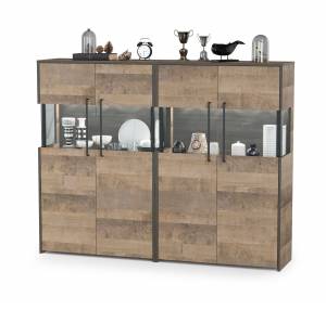 Два комода с витриной с подсветкой Трувор цвет дуб гранж песочный/интра