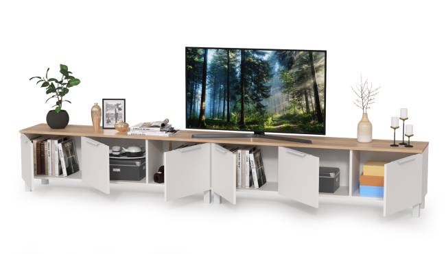 Две тумбы под ТВ 13.267.01 + 13.267.01 цвет белый шагрень/дуб сонома