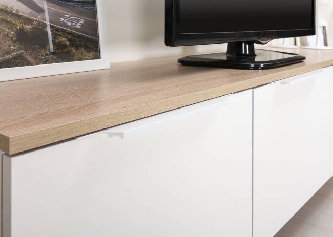 Две тумбы под ТВ 13.267.01 + 13.267.01 цвет белый шагрень/дуб сонома