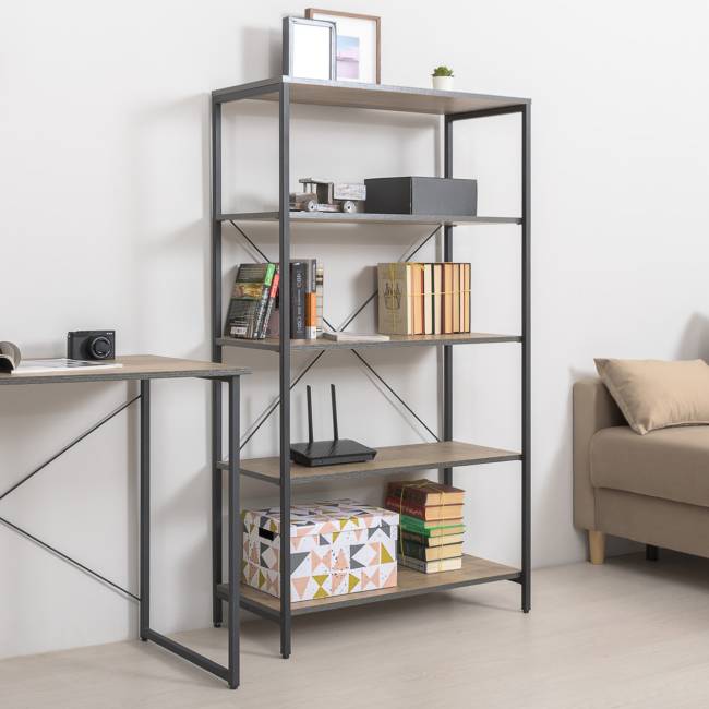 Комод с дверкой и ящиком с ТВ-тумбой для гостиной Трувор и открытый стеллаж с полками цвет дуб гранж песочный/интра