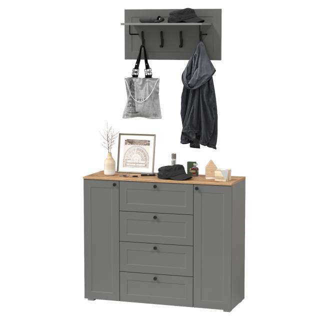 Комод четыре ящика и две дверки и вешалка для одежды Остин цвет серый графит/дуб крафт золотой