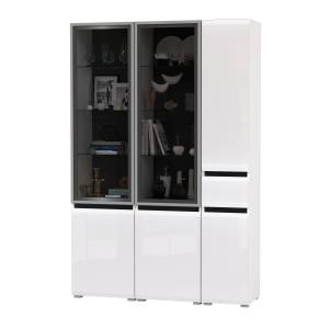 Горка для гостиной Сидней из шкаф-витрина 2 штуки и шкаф с ящиком 13.202 цвет белый/чёрный/МДФ белый глянец